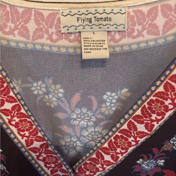 Anthropologie Flying Tomato Floral Dress with Red and Blue Details - Picture 4 of 5